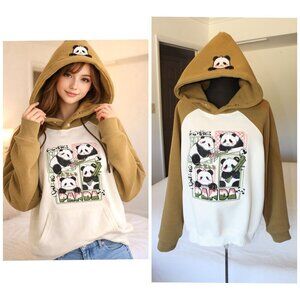 Datian Studio Embroidered Pandas Hoodie Size L Cotton Unique Rare Cute Kawaii